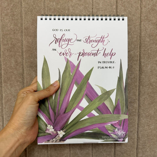 Boat Lily botanical illustration inspired by Psalm 46:1 about God as refuge and strength